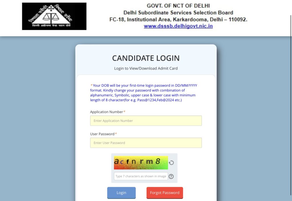 DSSSB MTS Admit Card