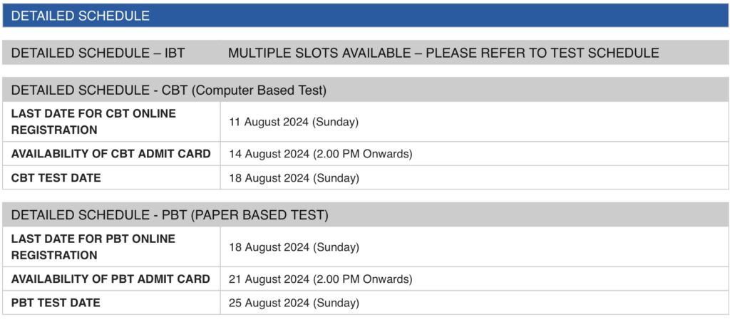 MAT Exam Schedule