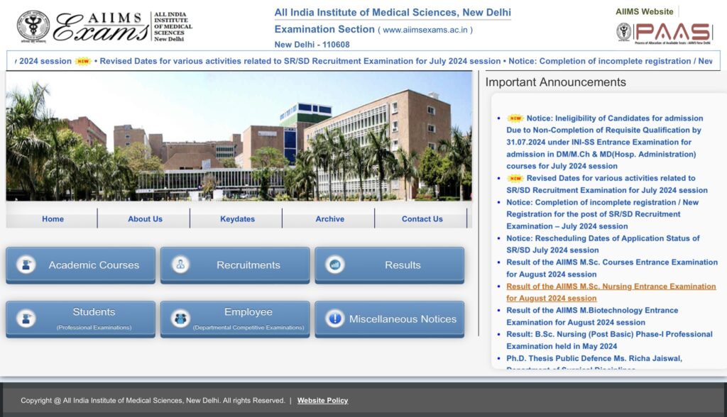 AIIMS Paramedical Exam Admit Card