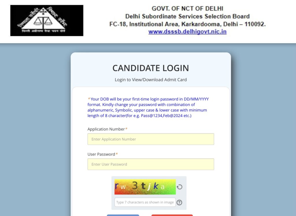 DSSSB TGT Admit Card