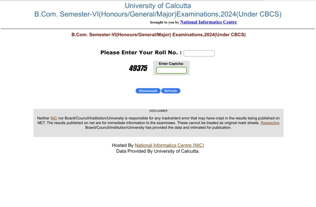 Calcutta University B.Com Semester Result