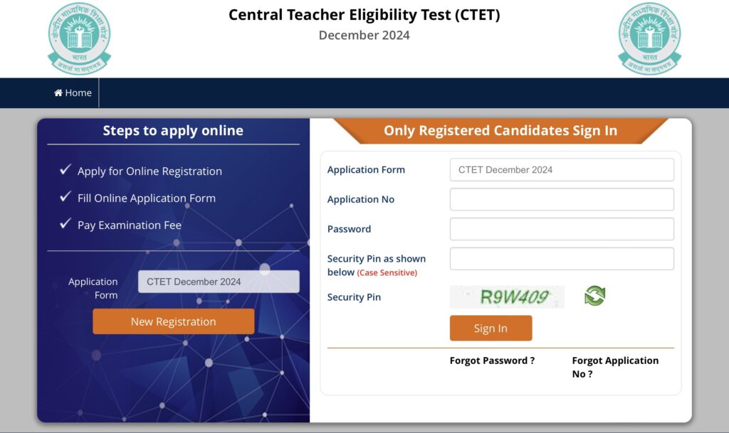 CTET Exam Online Registration
