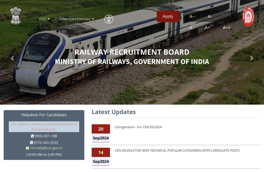 RRB NTPC 12th Level Exam Online Registration