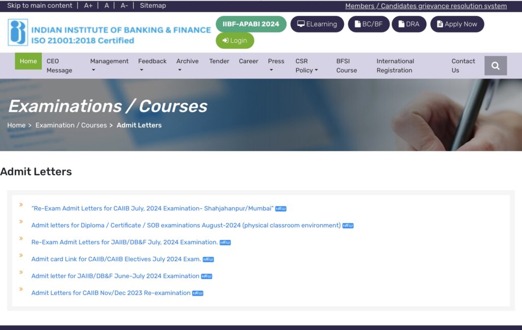 JAIIB Exam Admit Card