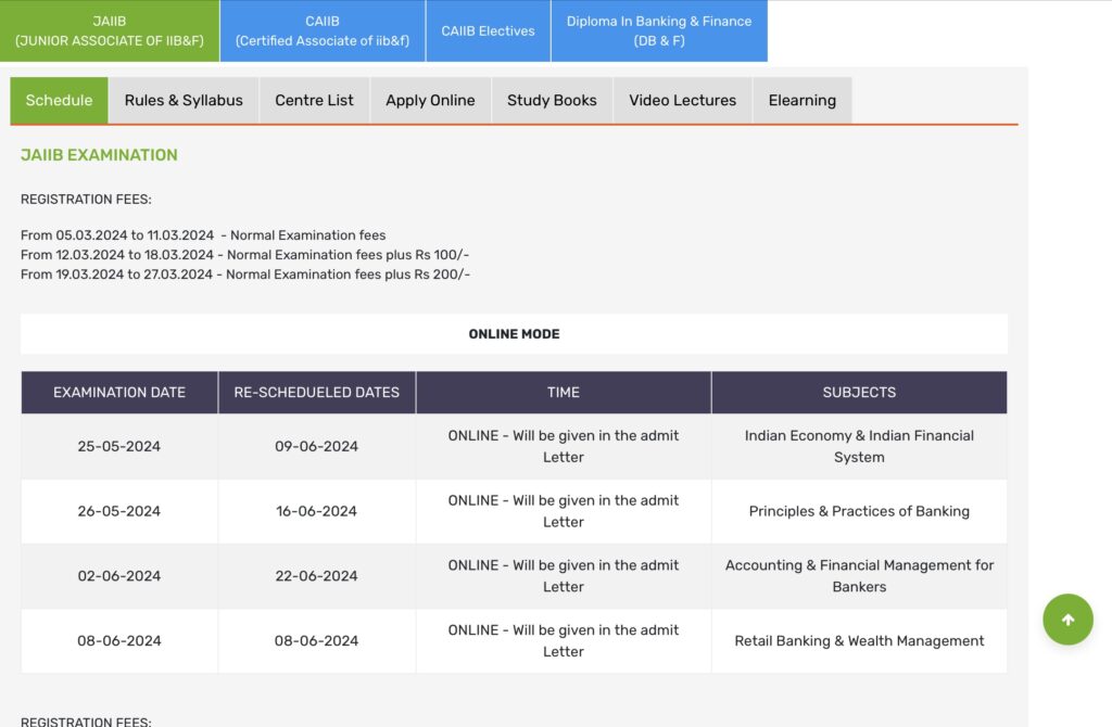 JAIIB Exam Online Registration