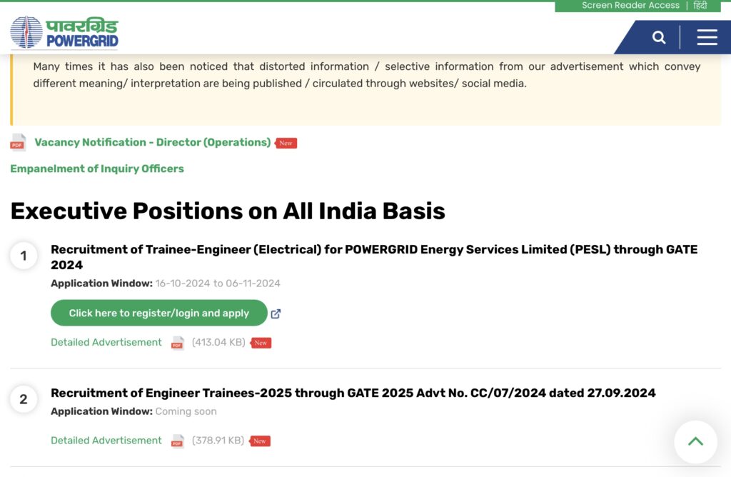 PGCIL Trainee Electrical Recruitment 2024 Notification PDF