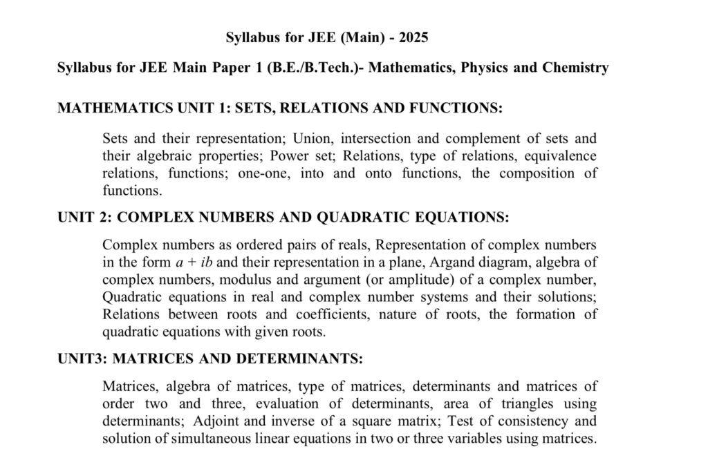 JEE Mains Syllabus