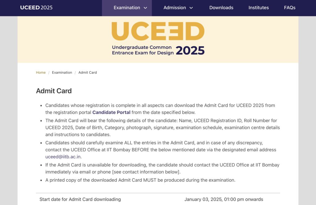 UCEED Exam Admit Card