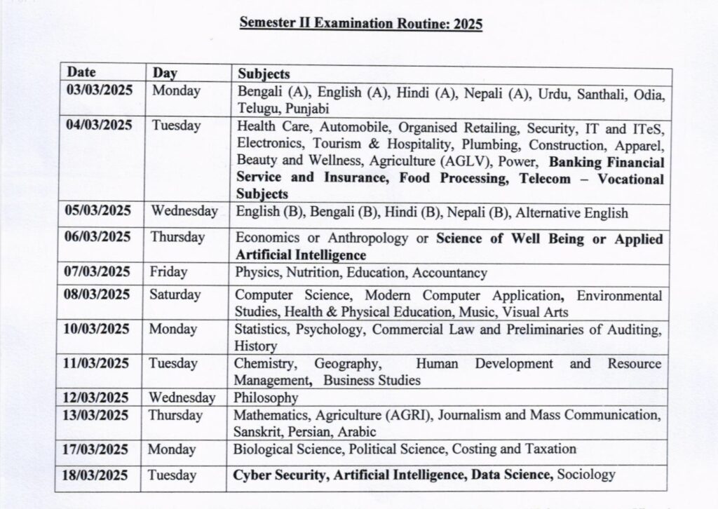 WB HS Exam Routine