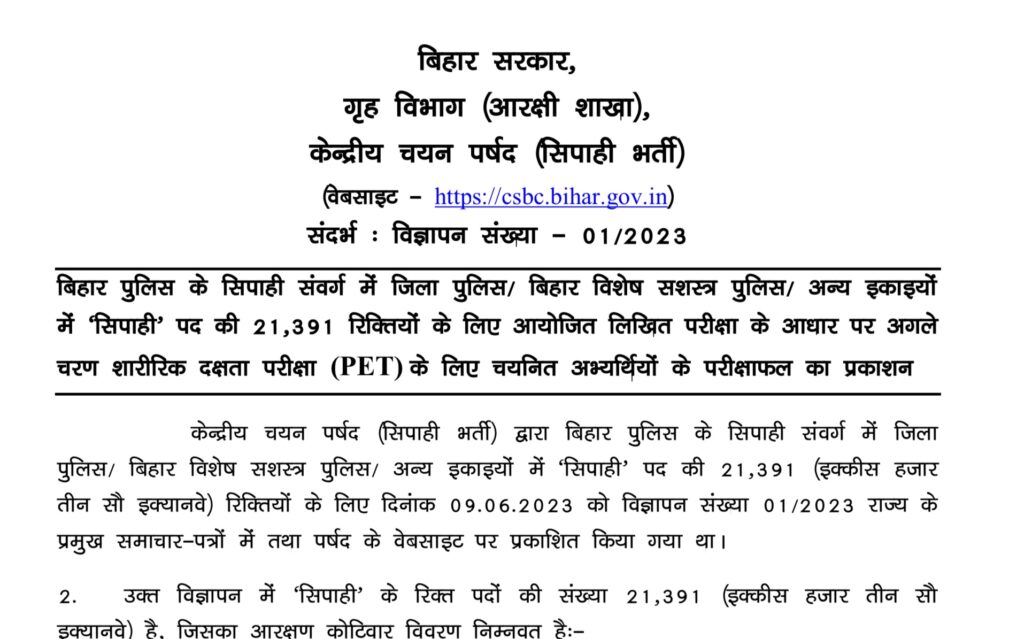 Bihar Police Constable Result 2024 PDF