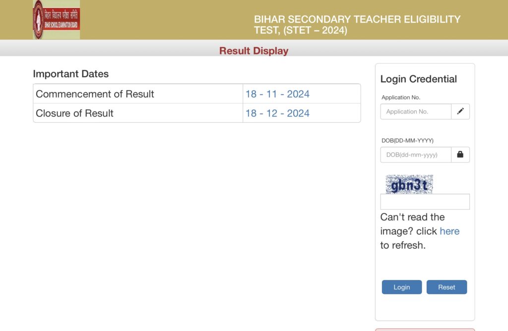 Bihar STET Exam Result
