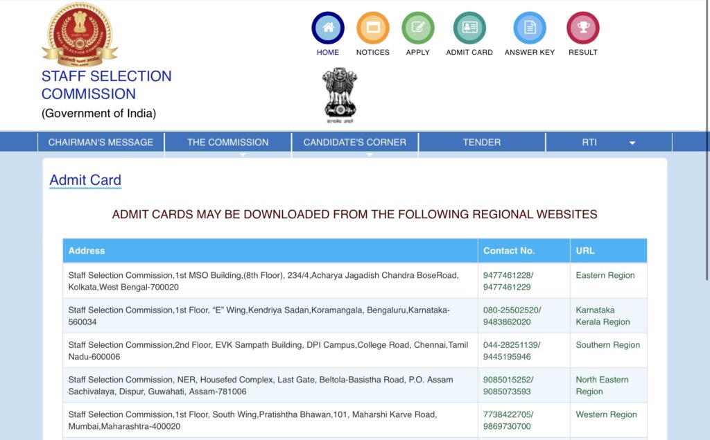 SSC MTS And Havaldar Admit Card