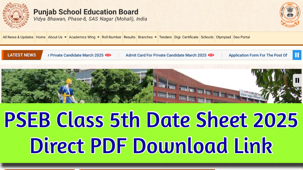 PSEB Class 5th Date Sheet