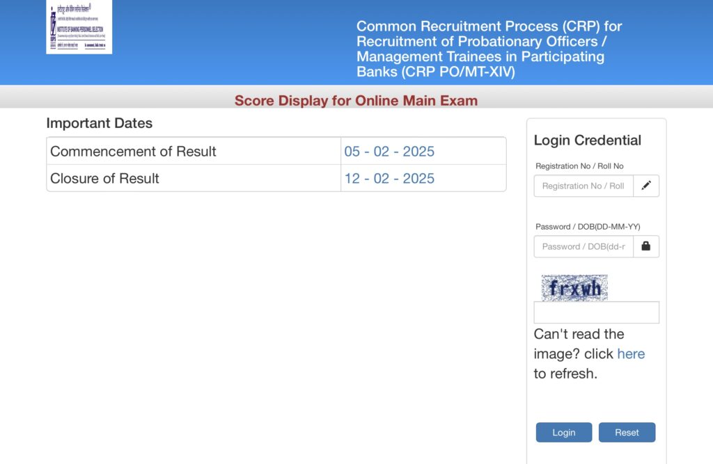 IBPS PO Mains Scorecard