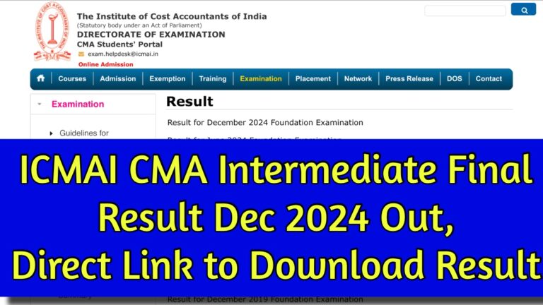 ICMAI CMA Intermediate Final Result