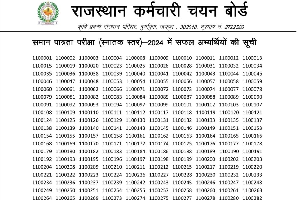 RSMSSB CET Graduation Level Result 2024 PDF